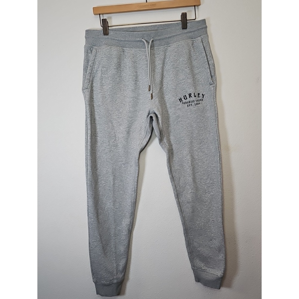 Hurley Men's Size Medium Gray Sweatpants Lightweight Joggers Pockets Logo